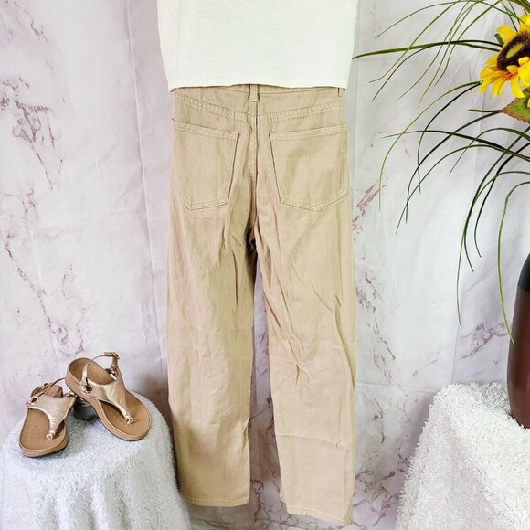 Butterfly embossed khaki jeans with intentional distressing - Picture 4 of 4